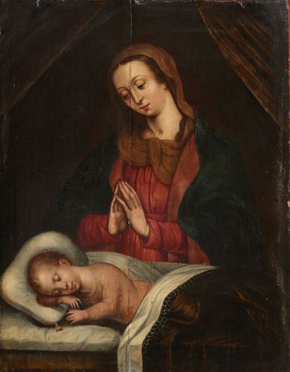 Ecole ANVERSOISE de la fin du XVIe siècle Vierge à l'enfant
Panneau de chêne, deux...