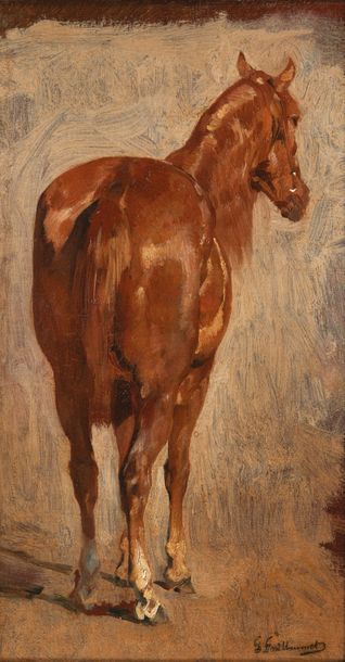 Gustave Achille GUILLAUMET (1840 - 1887) 
Étude d'un cheval
Huile sur papier marouflé...