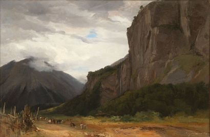 JULES LOUIS PHILLIPE COIGNET (1798 - 1860) 
Vallée de Meiringen
Huile sur papier...