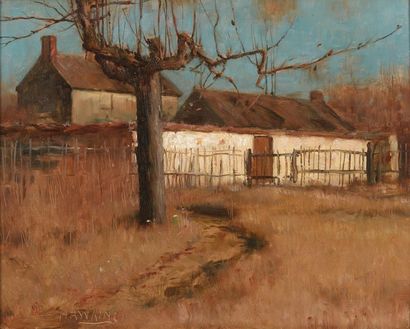 Louis Welden HAWKINS (1849 - 1910) 
Une ferme
Huile sur panneau,
Signé «HAWKINS»...