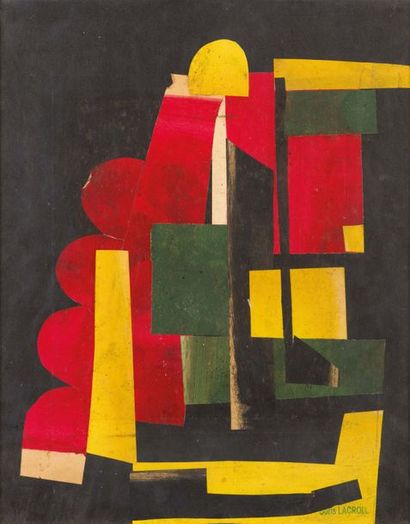 Boris LACROIX (1902-1984) 
Composition rouge, noir et vert, vers 1930
Technique mixte...