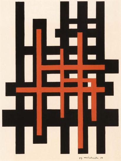 GUY VANDENBRANDEN (1926-2014) 
Composition, 1957
Gouache sur papier
Signée et datée...