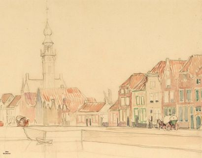 Théo Van RYSSELBERGHE (1862-1926) 
Veere, 1906
Aquarelle et crayon sur papier.
Cachet...