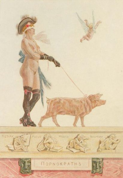 Félicien Rops (1833-1898) 
Pornocrates (la dame au cochon)
Eau forte en couleurs...