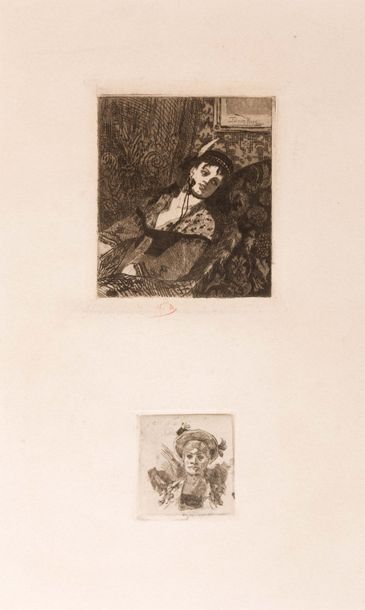 Félicien Rops (1833-1898) 
La femme à la toque écossaise et tesson humain
Eau forte...