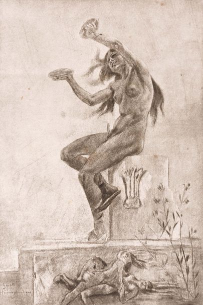 Félicien Rops (1833-1898) 
Gaieté hermaphrodique
Gravure au vernis mou sur fond d'héliogravure,...