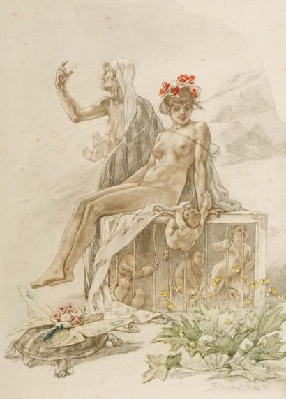 Félicien Rops (1833-1898) 
La foire aux amours
Gravure en couleurs au repérage, retouchée...