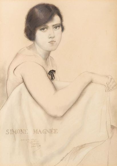 Armand Rassenfosse (1862-1934) 
Portrait de Simone Magnée, 1926
Crayon et pastel...