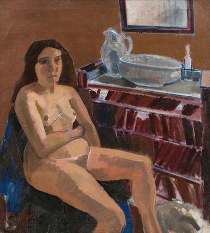 Jean Brusselmans (1884-1953) 
Jeune femme à la toilette, 1920
Huile sur toile.
Signée...