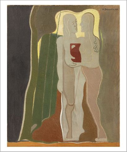 ANDRE BEAUDIN(1895-1979) Les deux amies,1929
Huile sur toile.
Signée en haut à droite.
Oil...