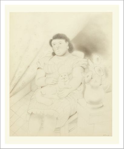 Fernando Botero (né en 1932) Woman with a cat, 1980
Dessin au crayon sur papier.
Signé...
