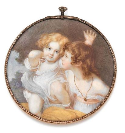 WILKINS J. F., ÉCOLE ANGLAISE ACTIF VERS 1835 Miniature ronde peinte à la gouache...