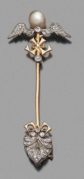 null EPINGLE DE JABOT en or 18K (750), ornée d'un côté de deux crosses croisées surmontées...