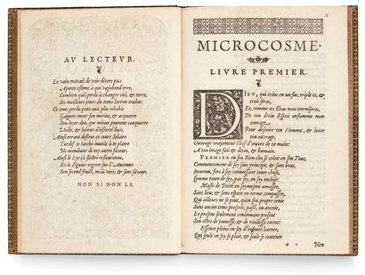 SCÈVE, Maurice. Microcosme. Lyon, Jean de Tournes, 1562. In-4 [207 x 145 mm] de 102...