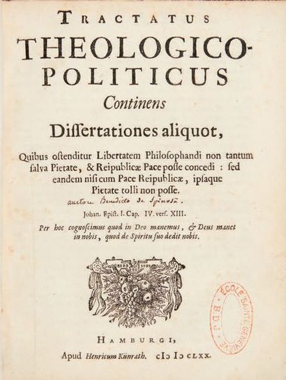 [SPINOZA, Baruch de.] Réunion de ses oeuvres contenant:
Tractatus theologico-politicus...