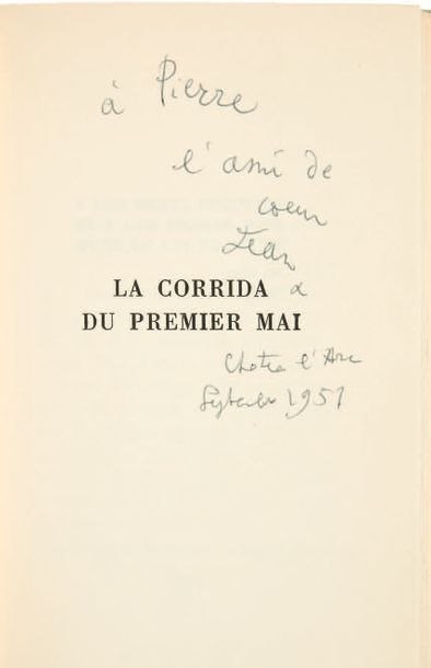 COCTEAU, Jean. La Corrida du premier Mai. Paris, Bernard Grasset, 1957. In-12 [184...