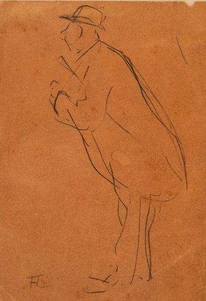 Henri de TOULOUSE-LAUTREC (1864-1901) L'homme à la jaquette
Crayon sur papier.
H_14...