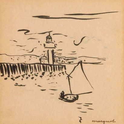 Albert Marquet (1875-1947) Entrée du port
Encre sur papier. Inscrit le nom de G.
BESSON,...