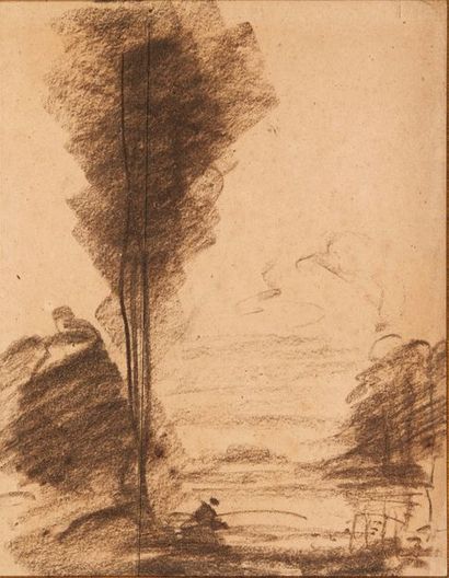 JEAN-BAPLISTE-CAMILLE COROT (1796-1875) Pêcheur; paysage de cyprès
Deux dessins,...