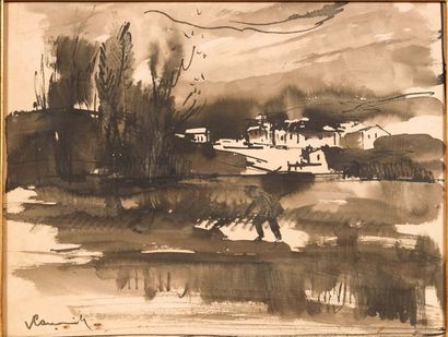 Maurice de Vlaminck (1876-1958) Paysage
Encre et lavis sur papier.
Signé.
H_30 cm...
