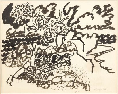 Charles LAPICQUE (1898-1988) Paysage, 1952
Encre sur papier.
Signée et datée en bas...