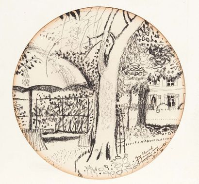 René GENIS (1922-2004) Paysage en tondo, 1977
Crayons gras sur papier.
Signé, daté...
