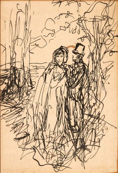 Pierre LAPRADE (1875-1931) Le couple
Encre sur papier
H_16,5 cm L_11 cm