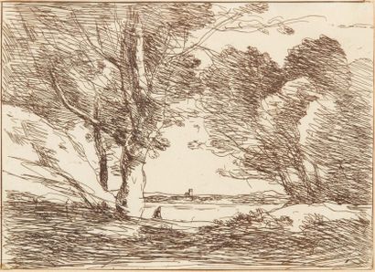 Jean-Baptiste-Camille COROT (1796-1875) Tour à l'horizon d'un lac, 1871
Cliché-verre.
H_12,5...