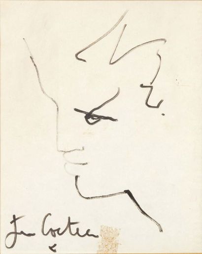 Jean COCTEAU (1889-1963) Profil, 1952
Encre sur papier.
Signée en bas à gauche.
H_22,5...