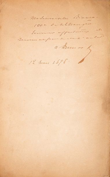 DUMAS FILS (Alexandre) L'Etrangère. Calmann-Lévy, 1877
Envoi à Mademoiselle Bianca.
1/40...