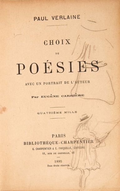 VERLAINE (Paul) Choix de poésies.
Charpentier, 1891.
Veau souple de l'époque.
Dessins...