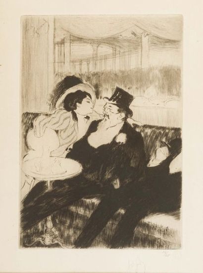 Louis LEGRAND (1863-1951) Planche de la série "Les bars"
Pointe sèche, signée en...