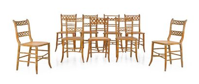 null Suite de neuf chaises en bois et bambou l'assise cannée
Travail colonial, XIXe...