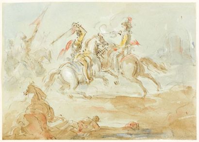 Attribué à Sir John James STEUART (Rome 1779 - Édimbourg 1849) Engagement de cavalerie
Plume...