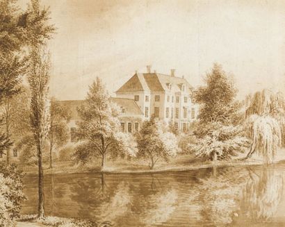 null Lot de quatre oeuvres: (de gauche à droite)
A - Ecole anglaise du XIXe siècle
L'étang...