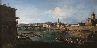 Ecole italienne du XVIII e siècle Vue de l'Arno, à Florence, à hauteur de la cascade...