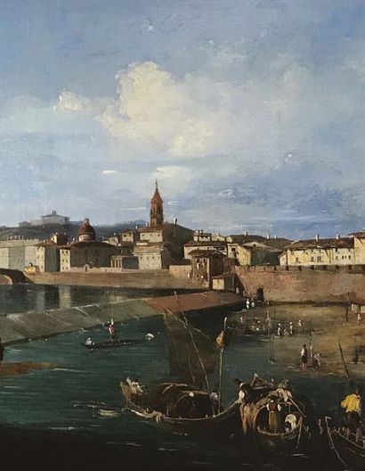 Ecole italienne du XVIII e siècle Vue de l'Arno, à Florence, à hauteur de la cascade...