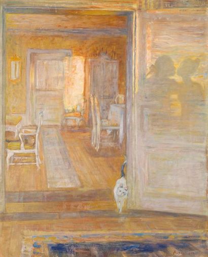 Johann Axel Gustaf Acke (1859-1924) Intérieur au chat, 1899
Huile sur toile
Signée...