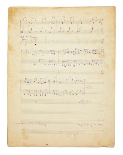 SAUGUET, Henri Manuscrit autographe de la mélodie «Iles», une des premières adaptations...