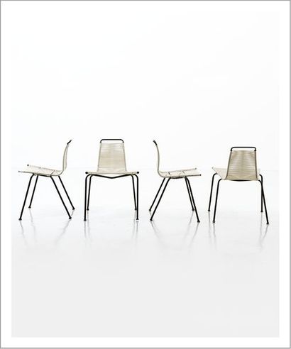 POUL KJÆRHOLM 1929-1980 Danemark Suite de quatres chaises modèle «PK 1»
Corde blanche...