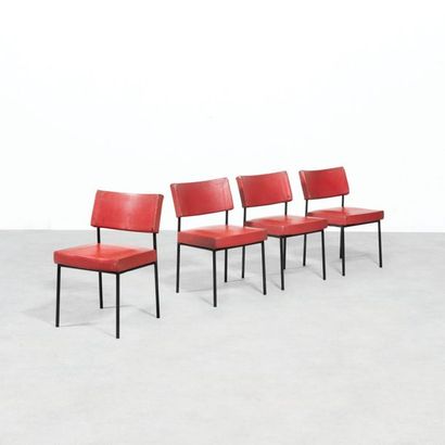 JOSEPH-ANDRÉ MOTTE 1925-2015 Suite de quatre chaises modèle «764» Métal laqué noir...