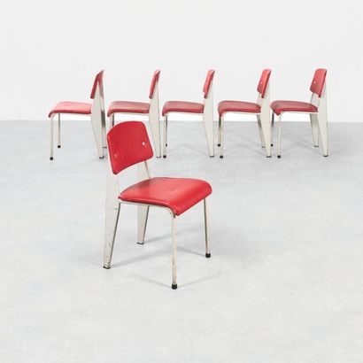 JEAN PROUVÉ 1901-1984 Importante suite de six chaises «Standard» modèle «Métropole...