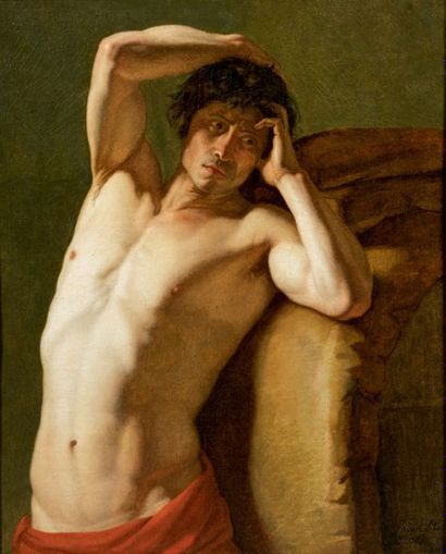 JACQUES AUGUSTIN PAJOU 1766 - 1828 Figures d'hommes huile sur toile, une paire ;...