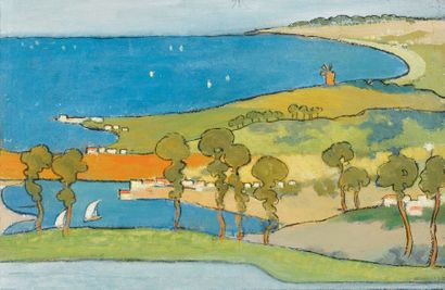 MAURICE DENIS 1870 - 1943 Baie bleue, vers 1890

peinture à la colle sur carton
22,6...