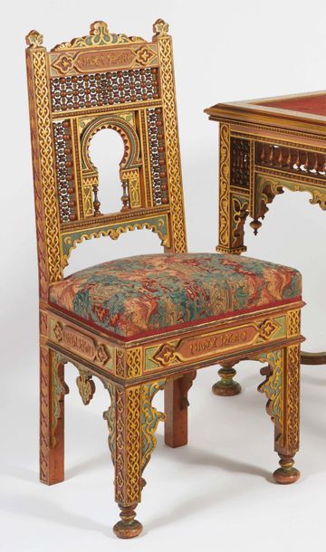 A. BASTON Deux chaises en bois peint à moucharabieh, Algérie, début XXe
Une chaise...