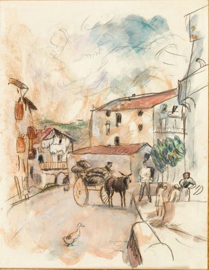 Jules PASCIN (1885-1930) 
Le petit village
Gouache et aquarelle sur papier.
H_21,5...