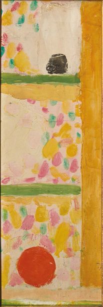 Jean POUGNY (1892-1956) 
Abstraction sur fond jaune
Huile sur toile.
H_42 cm L_15...