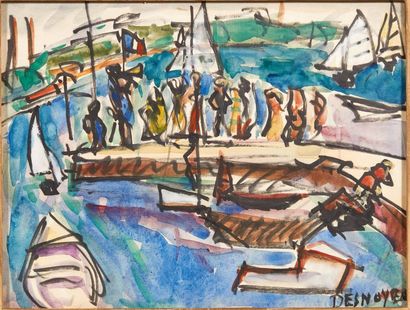 François DESNOYER (1894-1972) 
Les régates à Baladuc, 1949
Aquarelle sur papier.
Signée...