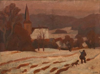 Jules Emile ZINGG (1882-1942) 
Paysage sous la neige
Huile sur toile.
Signée en bas...