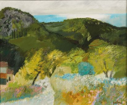 Guy Bardone (1927-2015) 
Vergers et collines
Huile sur toile.
Signée en bas à droite.
H_51...